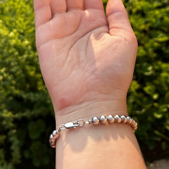 Vintage 6mm Sterling Silver Beaded Bracelet 925 7” Long Lobster Claw Clasp - Picture 6 of 6